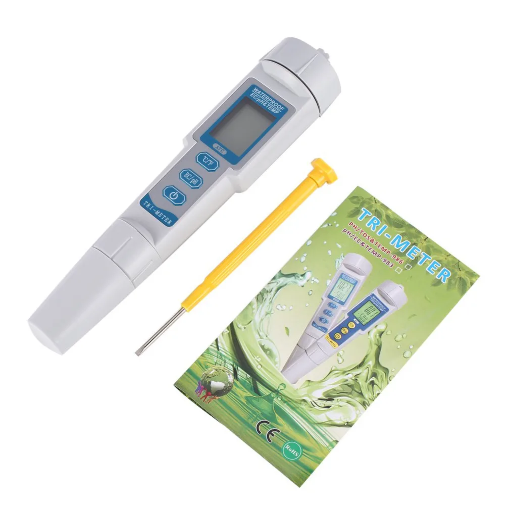 3 in 1 Professional Water Quality Analyzer pH Monitor EC TEMP Meter for