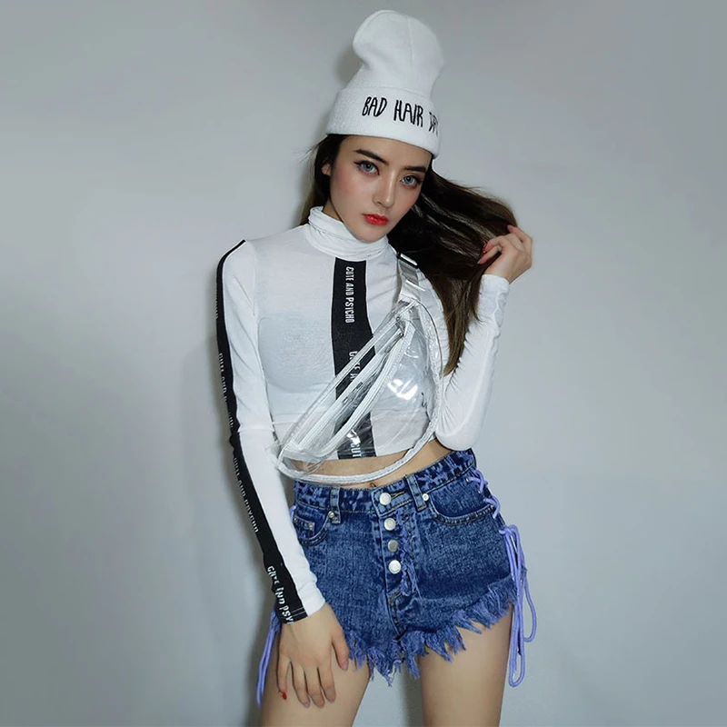 Jazz Dance Costumes White Tops Denim Shorts Stage Clothes For Female Singers Adults Hip Hop Clothin