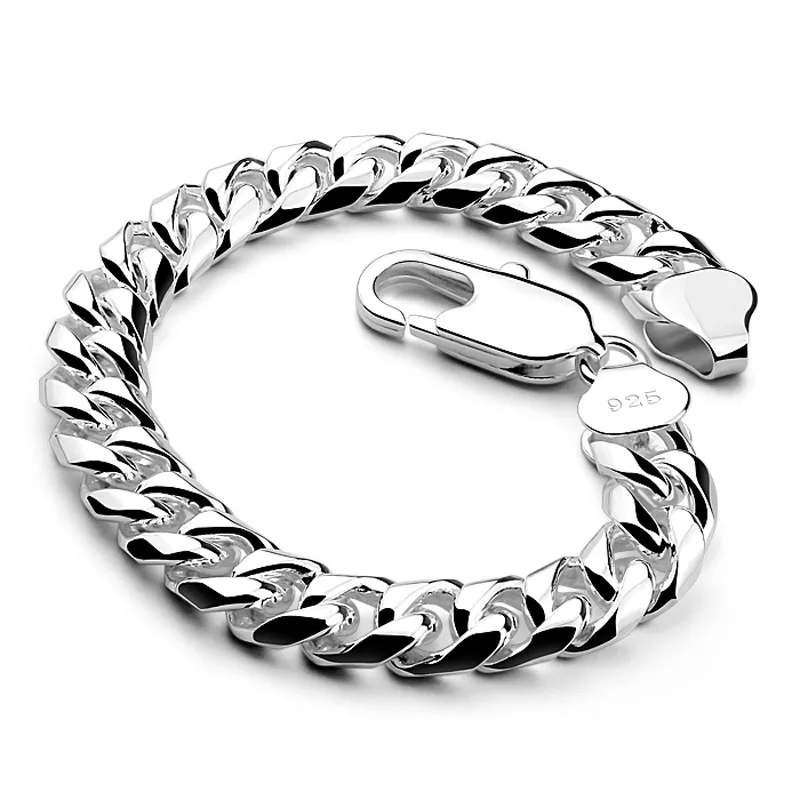 Men sterling silver jewelry 100% 925 Sterling silver vintage link chain bracelet thick bracelet Cuban bracelet 10MM20cm bracelet цена Men sterling silver jewelry 100% 925 Sterling silver vintage link chain bracelet thick bracelet Cuban bracelet 10MM20cm bracelet цены онлайн