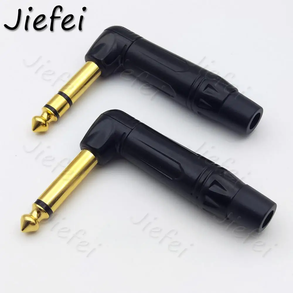 Plugue de Guitarra Elétrica de Latão Banhado a Ouro de Qualidade Hifi Jack Mono e Estéreo Conector de Áudio Ângulo Reto 90 Graus 635 mm 63 mm