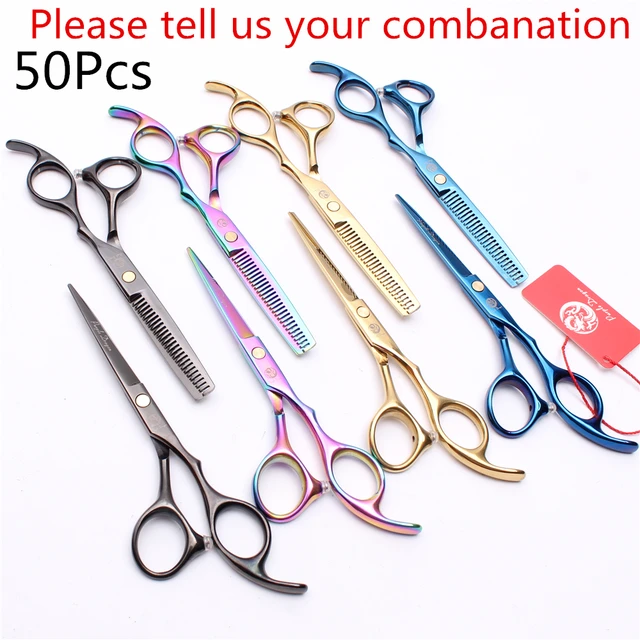 Different types of professional hairdresser scissors. Word