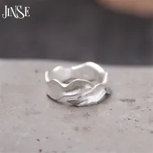JINSE 999 Sterling Silver Jewelry Wave Shape Rings for Women Wedding Rings Jewelry Fashion Open Adjustable Finger Ring 6.50mm