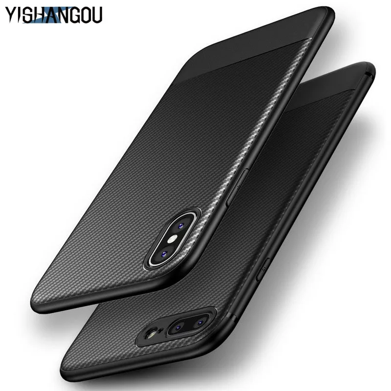 

YISHANGOU New Carbon Fiber Phone Case For iPhone 11 XS Max X XR Matte Silicon Cases Soft Back Cover For iPhone 6S 7 8 Plus Coque