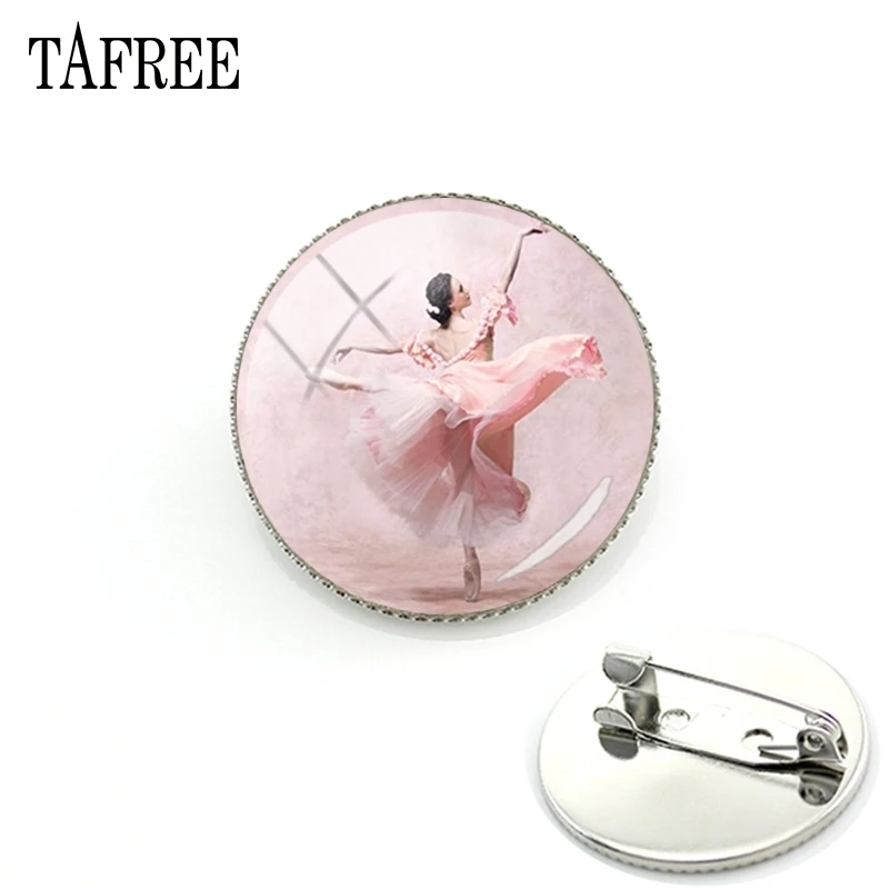 

TAFREE Ballet Dancer Picture Brooch Trendy Design Pin Badge Glass Cabochon Dome Art Women Gift Exquisite Jewelry DS58