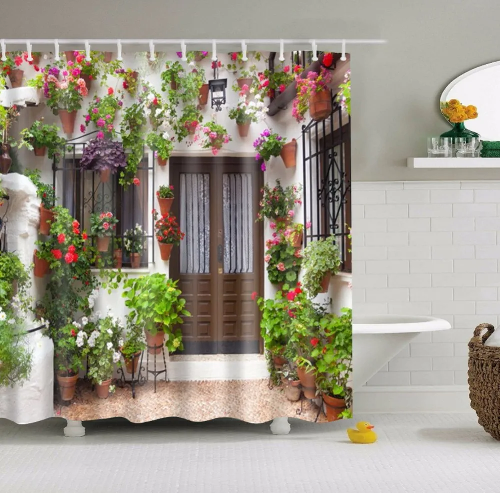 180x200cm Chinese Style Polyester Partition Shower Curtain Bathroom