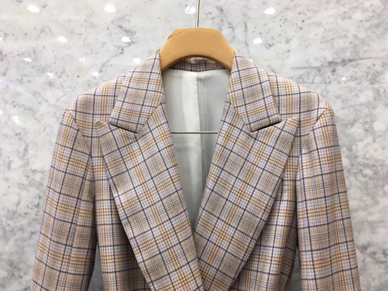2019 New Vintage Women's Jackets Blazer Long Sleeve Sashes Elegant Office Long blazer feminino Spring Autumn Plaid Blazer Women