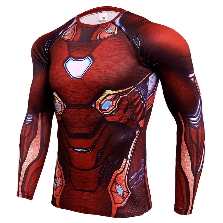 Рашгард, Железный человек, 3D принт, Спортивная рубашка, мужская, для спортзала, с длинным рукавом, для пробежки, компрессионная рубашка, облегающая, для фитнеса, сухая, подходит, футболка для мужчин