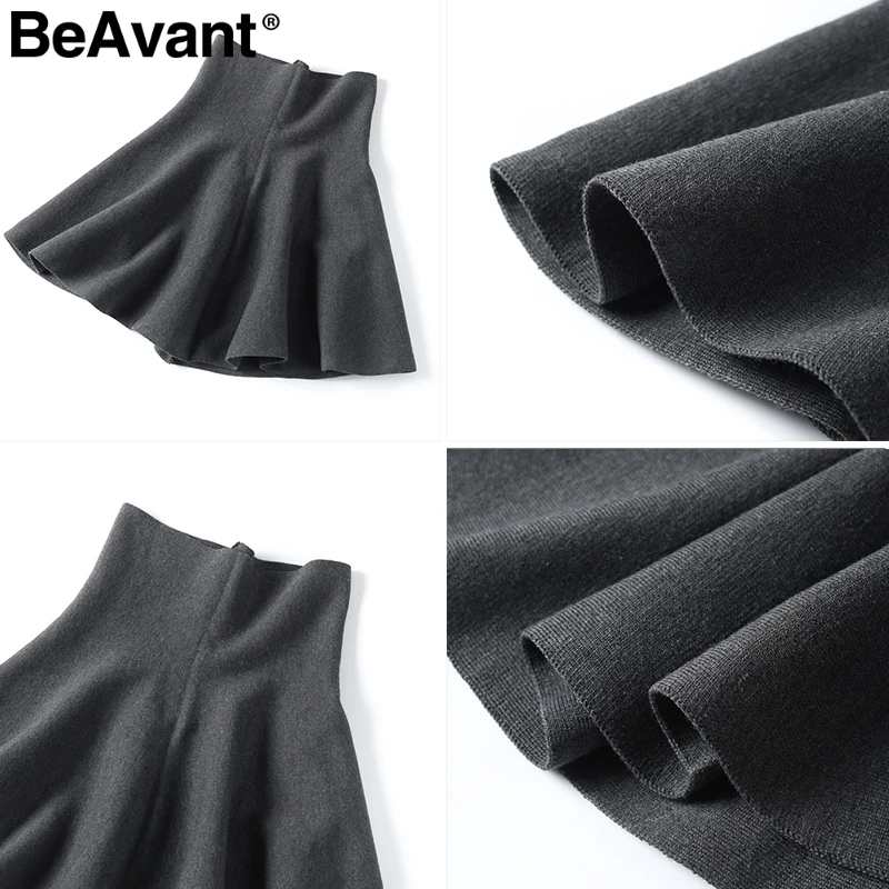 BeAvant драпированные трикотажные короткие юбки женские повседневные трапециевидные мини-юбки 2018 Зимняя юбка плиссированная элегантная юбка