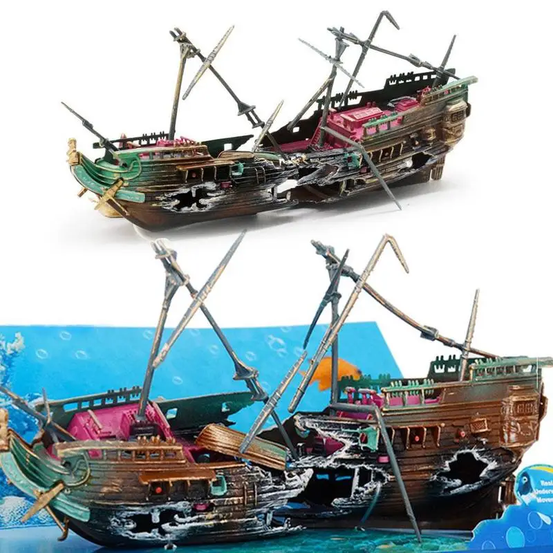 

Large Broken Boat Ship Shape Separated Sunk Shipwreck Floating Wreck for Aquarium Decoration Fish Tank Ornaments Home Decor