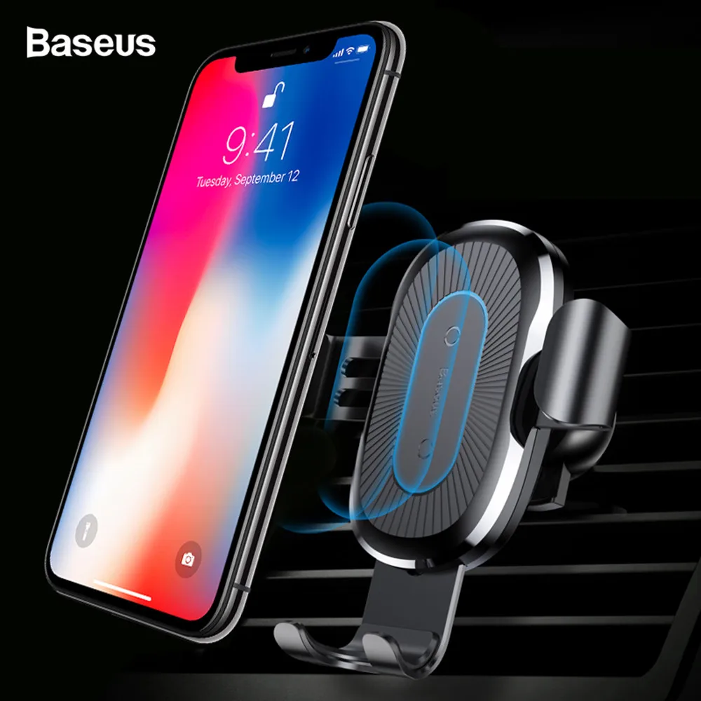 Baseus автомобильное крепление Qi Беспроводной Зарядное устройство для iPhone X 8 плюс