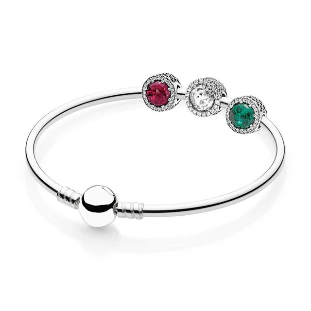 

100% 925 Sterling Silver Radiant Snowflake Bangle Set Clear CZ Fit DIY Original Charm Fashion Bracelets Jewelry Gift