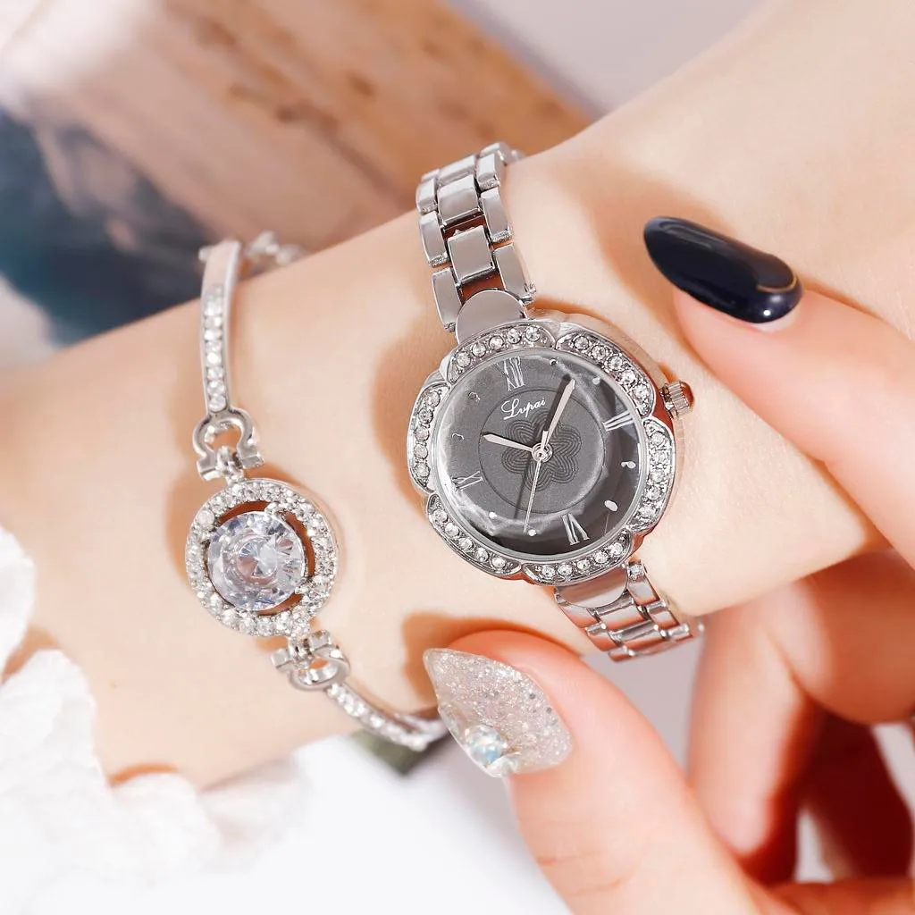 Европейские изысканные женские наручные часы с браслетом, Подарочные вечерние часы с украшением из розового золота
