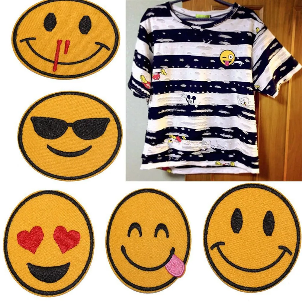 8pcs Funny Smile Face DIY Applique Embroidered Sew Iron on Patch Clothing Patches Cutein