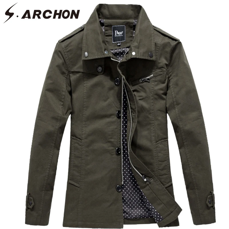 S.ARCHON Spring Jackets Men Autumn Washed Thin Jacket Turn Down Collar Standard Clothes Cotton Casu