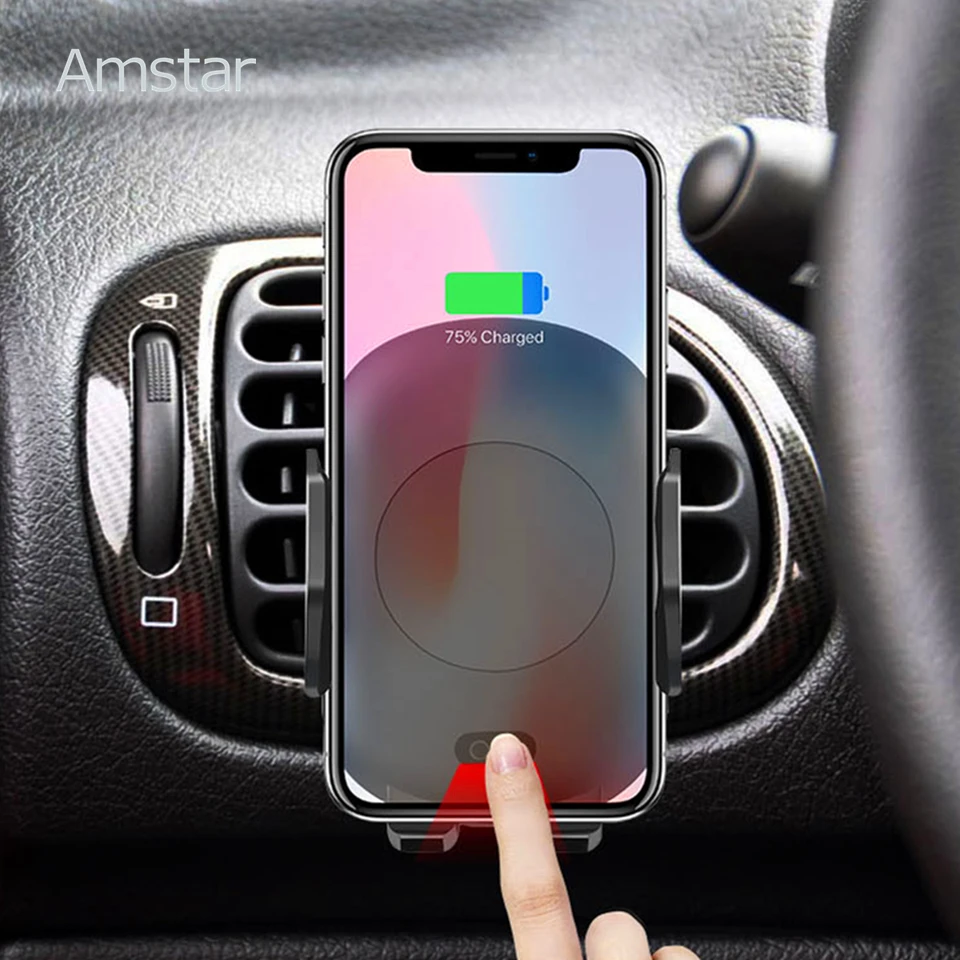 Amstar Automatic Infrared Sensor Qi Car Wireless Charger 10W Fast Wireless Charging Car Bracket for iPhone X XS XR Samsung S9 S8