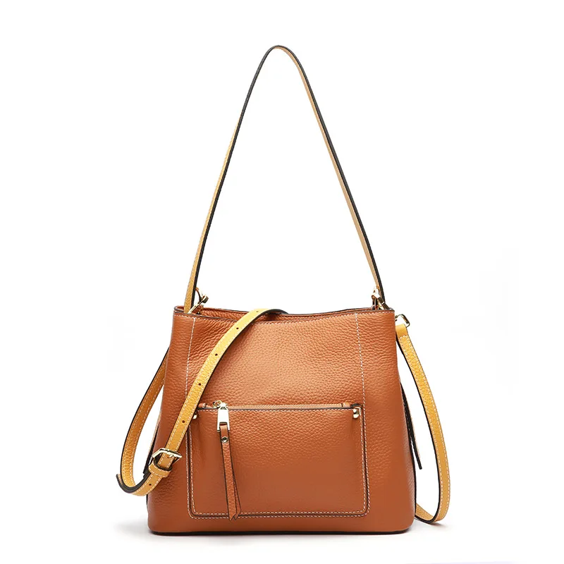 Women's new European and American fashion leather large-capacity handbag Vertical square leather Litchi zipper shoulder Messenge