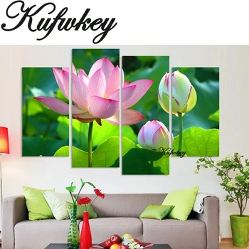 

Diamond embroidery flower pattern diy 5d diamond painting cross stitch lotus flowers diamond mosaic painting rhinestone 4pcs/set