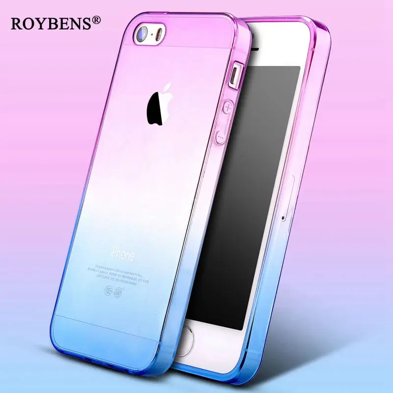 For iPhone 5S Gradient Color Soft TPU Case 5 SE Transparent Ultra Slim Silicone Cover Holster Luxury Phone Bags |