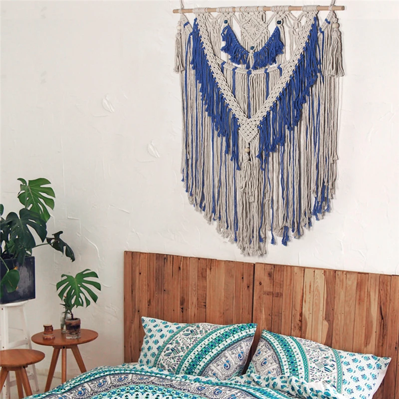 

Fringed Edge Aesthetic Beautiful Bohemian Tapestry Vintage Bedding Living Room Hanging Large Long Knitted Tapestry Macrame