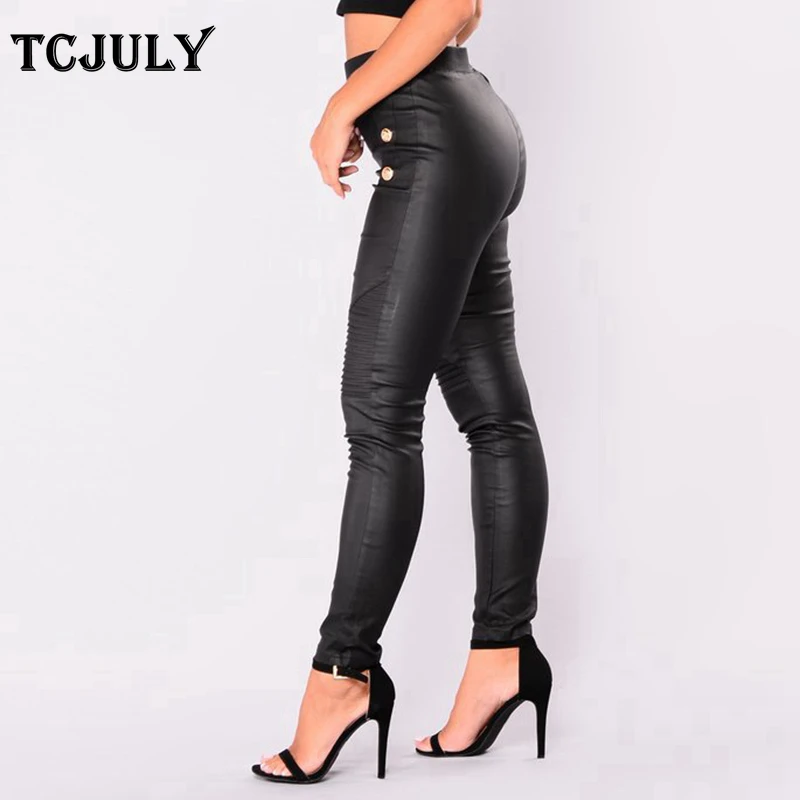 Женские брюки карандаш TCJULY эластичные облегающие из искусственной кожи с