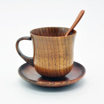 

3pcs/set Wooden Cup Saucer Spoon Set Coffee Tea Tools Accessories Copo Handmade Natural