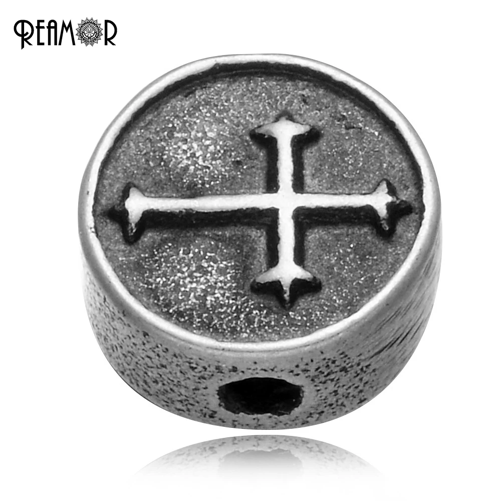 

REAMOR 316L Stainless Steel Round Cross European Charms Beads 2mm Small Holes Beads For DIY Beaded Bracelets Jewelry Making
