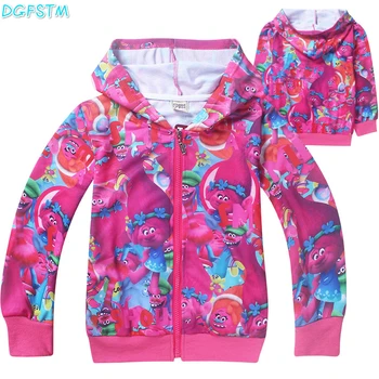 

2017 New Chidren girl T shirt clothing Spring Autumn zipped Hoodies Sweatshirts Trolls coat Long-sleeved t-shirt girls clothes