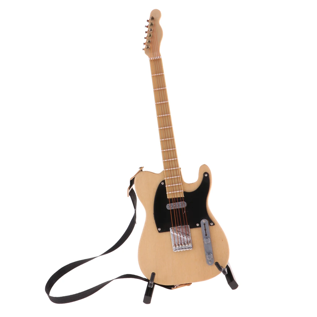 

Wooden Miniature 6-strings Guitar with Stand Musical Instrument Dolls Accessory Fashion Style 1:6 Scale (Beige)