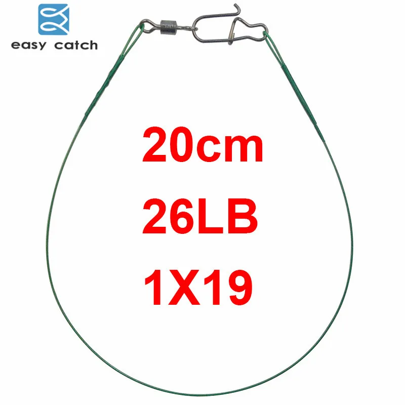 Легко ловить 50 шт. зеленый нейлон, покрытый слоем из нержавеющей стали рыболовная леска поводки 20 см 25 см Трассировка рыболовная стальная проволока - Цвет: 20cm 26lb 1X19