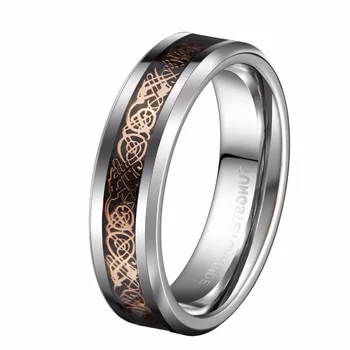 

8mm White Tungsten Ring Rose Celtic Dragon Inlay Stylish Wedding Rings