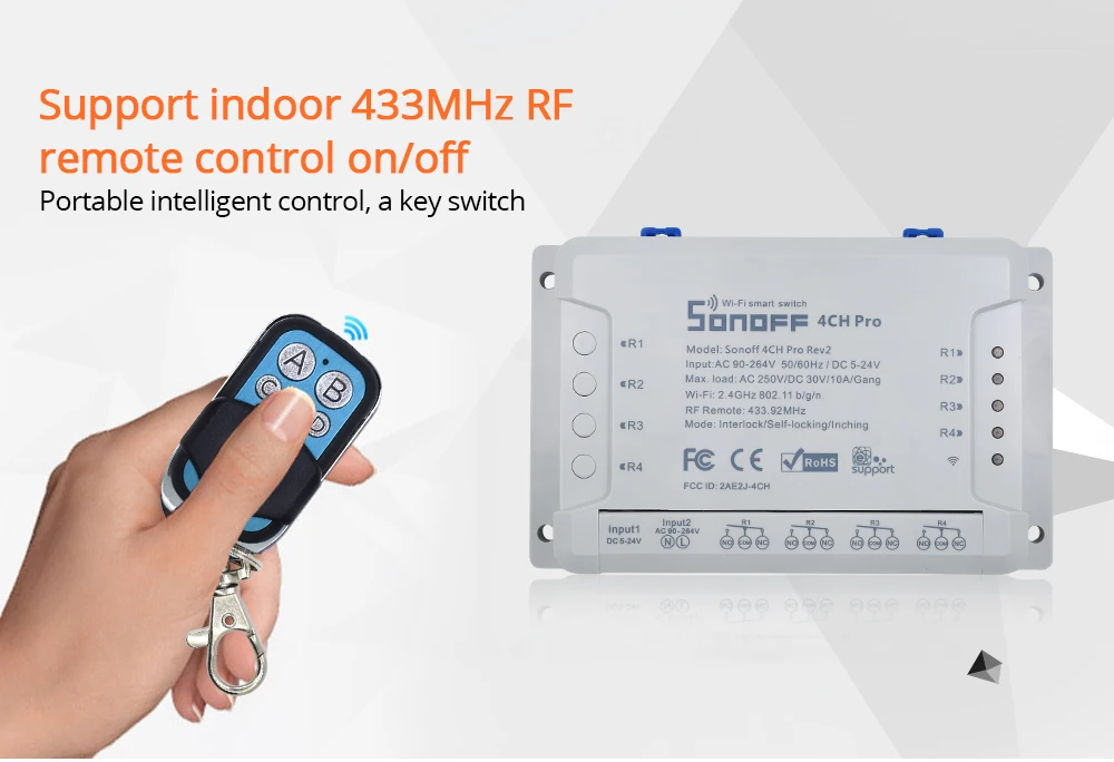 SONOFF 4CH Pro R2 беспроводной многоканальный wifi переключатель для Модуль Автоматизации умного дома управление Лер 433 МГц пульт дистанционного управления 2 шт