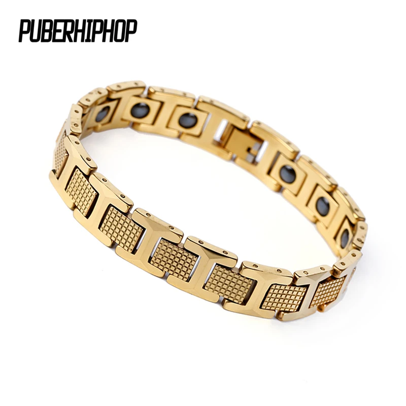 

Trendy Men Bracelets Bangles Gold Color Ceramic Elements Germanium Magnetic Bracelets Fashion Jewelry Charm Wrist for Arthritis
