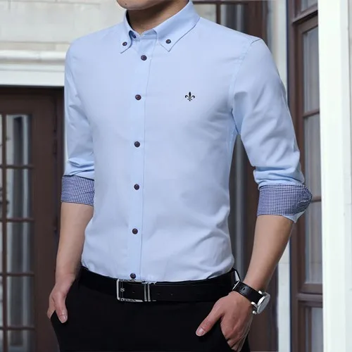 Dudalina, мужские рубашки с принтом, Camisa, длинный рукав, отложной воротник, camisa social masculina, модные повседневные рубашки для мужчин, хлопок - Цвет: 5801light blue