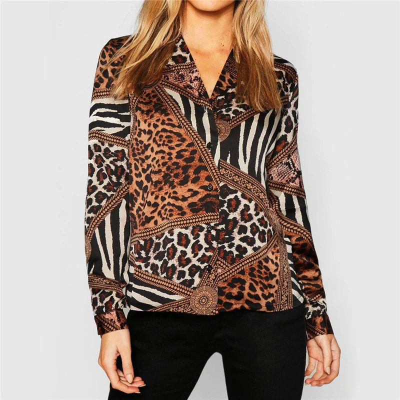 2019 Women Blouses Summer Chiffon Leopard Blouse Long Sleeve Sexy V-neck Lady Office Shirt Loose Tops Plus Size Blusas Chemisier