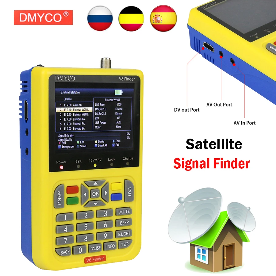 DMYCO V8 Finder DVB S2 DVB S FTA Digital Satellite SatFinder Meter HD