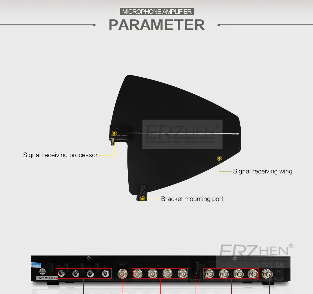 Сценический микрофонный Сигнал беспроводной усилитель UHF секция беспроводной микрофон усилитель антенна увеличение