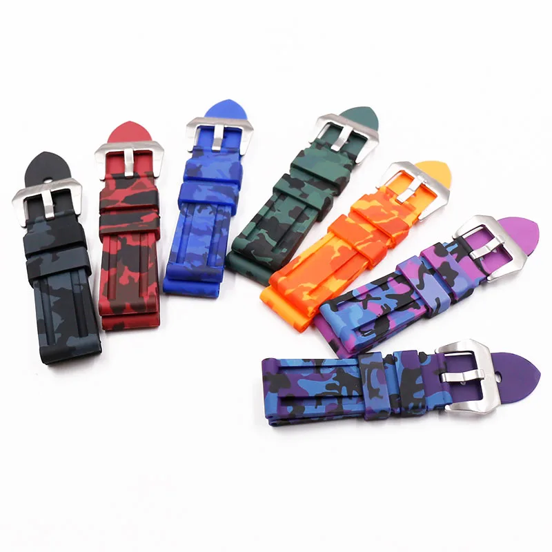 

Pin buckle 24mm men's rubber strap for Panerai PAM111PAM508PAM441 111 380 0389 outdoor sports waterproof watch strap watch band