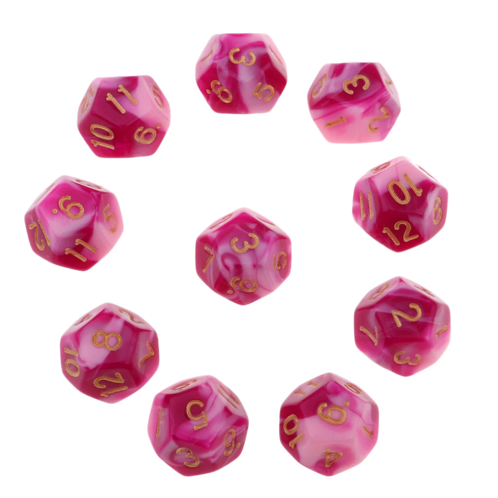 Pack of 10 Multi-sided Dice Polyhedron Dice Set D12 for D&D / TRPG Tabletop Game Role Playing Dices