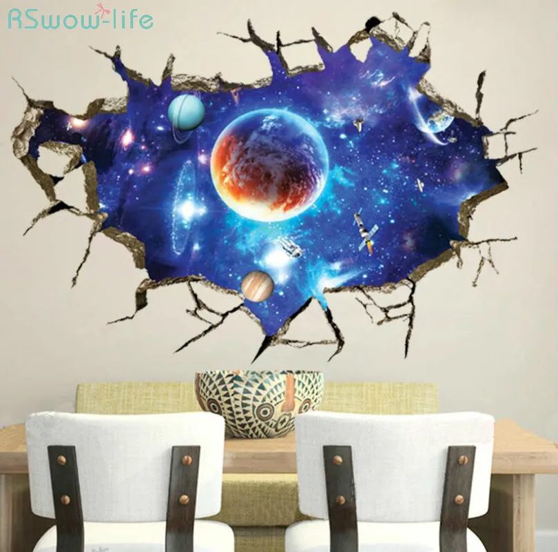 

3D Space Planet Wall Sticker Creative Self-Adhesive Removable Sticker Cartoon Stereo Bedroom Wall Stickers For Living Room