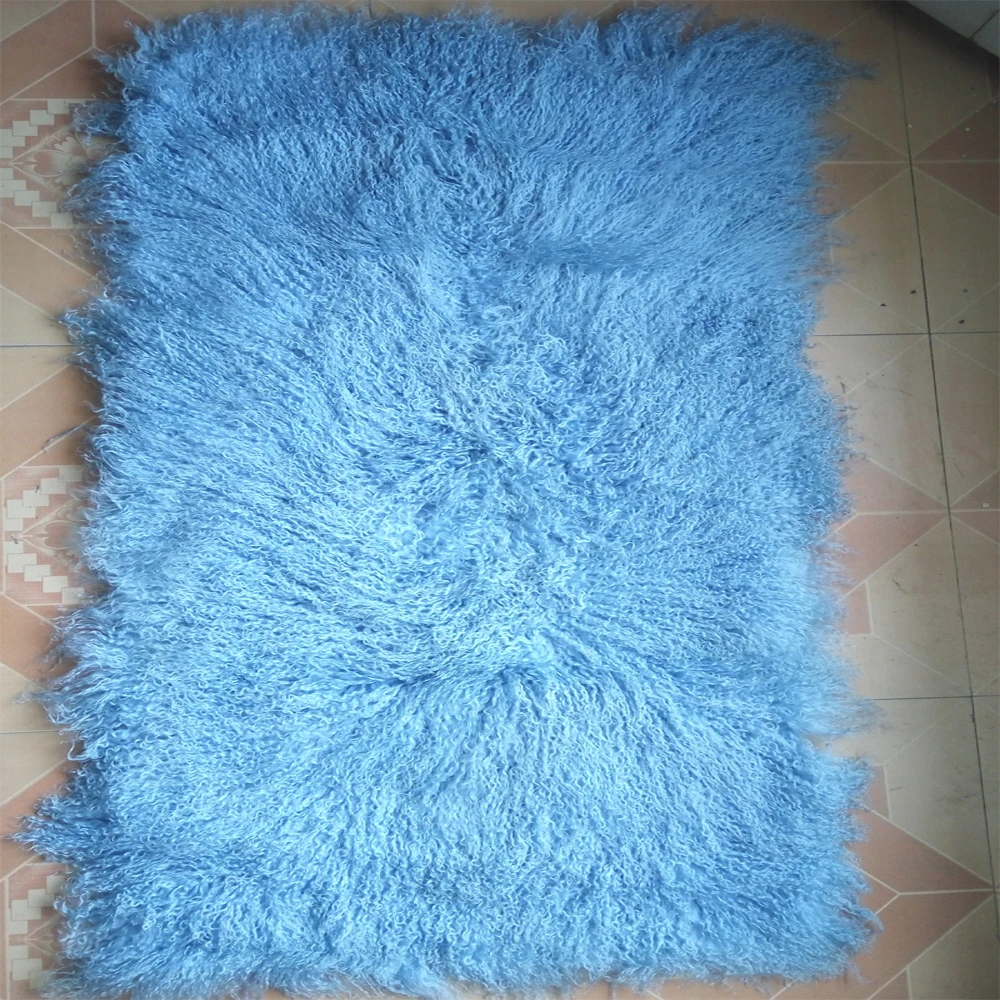 Light Blue mongolian fur Rug Real Fur Blanket Floor fur Carpet Rugs and