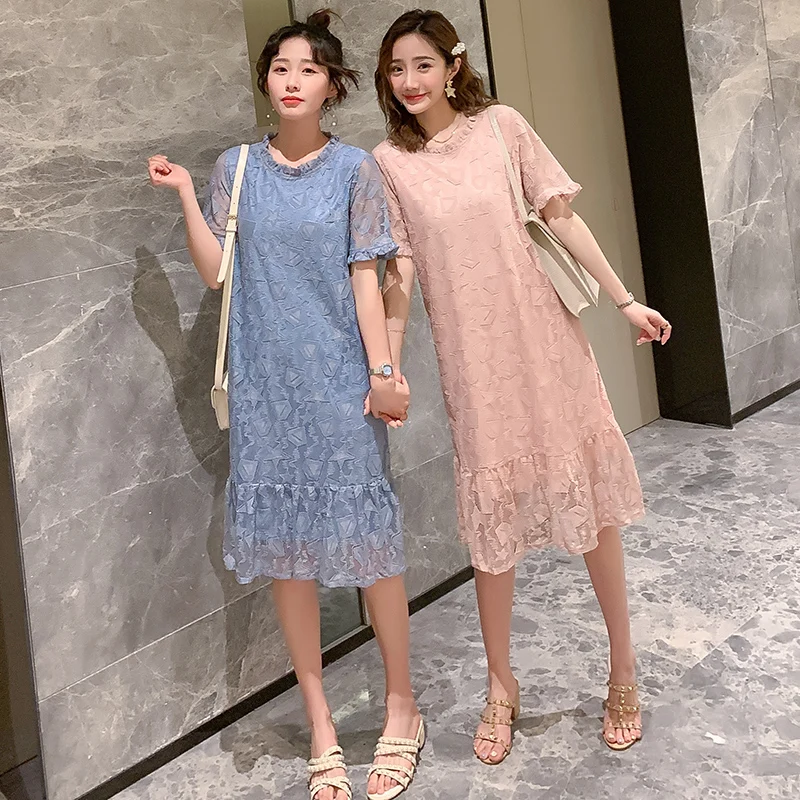 

2019 New Brand Maternity Dress Woman Summer Cute Lace Large Size Dresses Pregnant Woman Casual Dress MD-00993