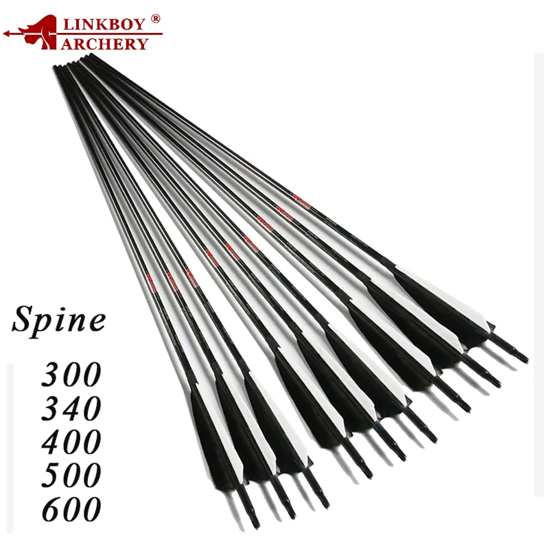 

12PCS Spine 600 Archery Carbon Arrows 5 Inch Turkey Feather Nock Point Complete Arrows Compound Recurve bow Hunting