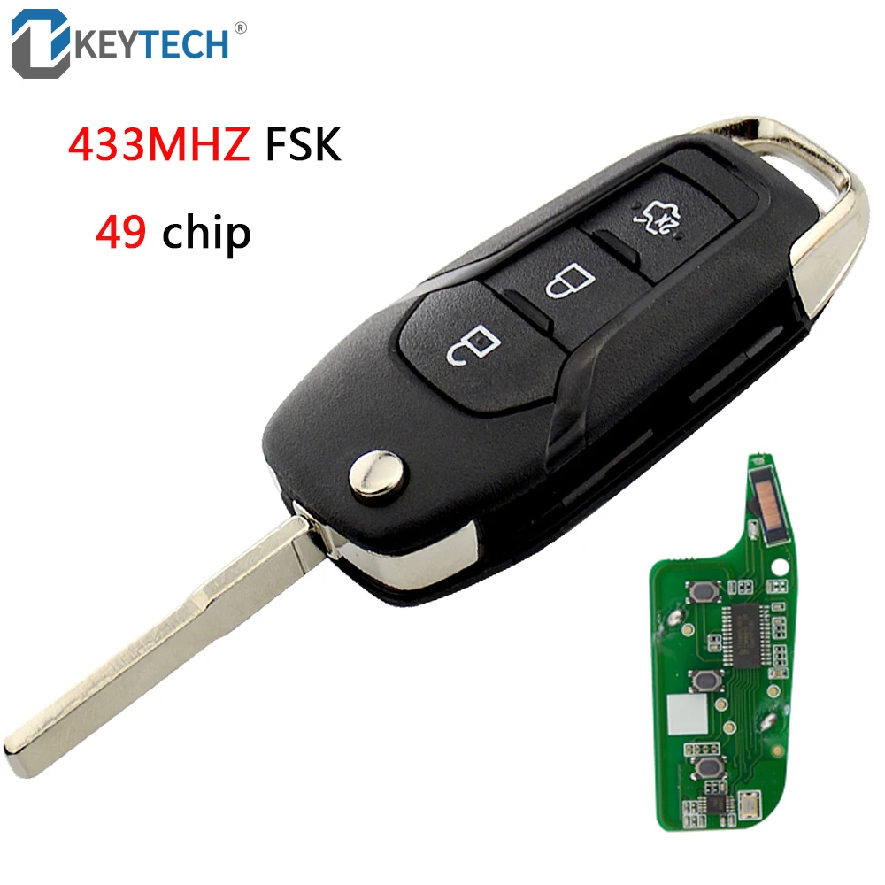 OkeyTech для Ford Key FSK 433 МГц с ID49 чип 3 кнопки Замена складной дистанционный ключ для Ford Mondeo Escort дистанционный ключ