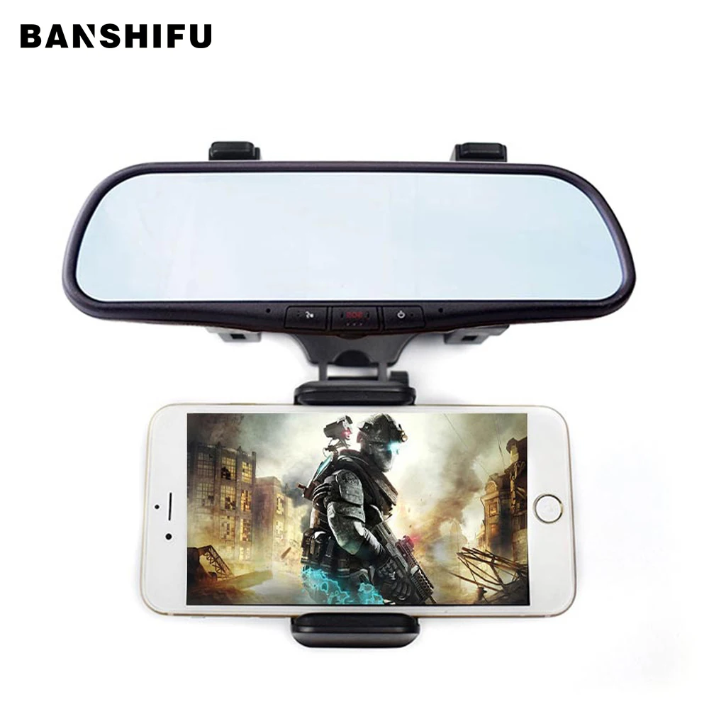 

BANSHIFU Universal 360 Degrees Car Rearview Mirror Mount Phone Holder Phone Stands for iPhone 8 8Plus 8X Support GPS Smartphone