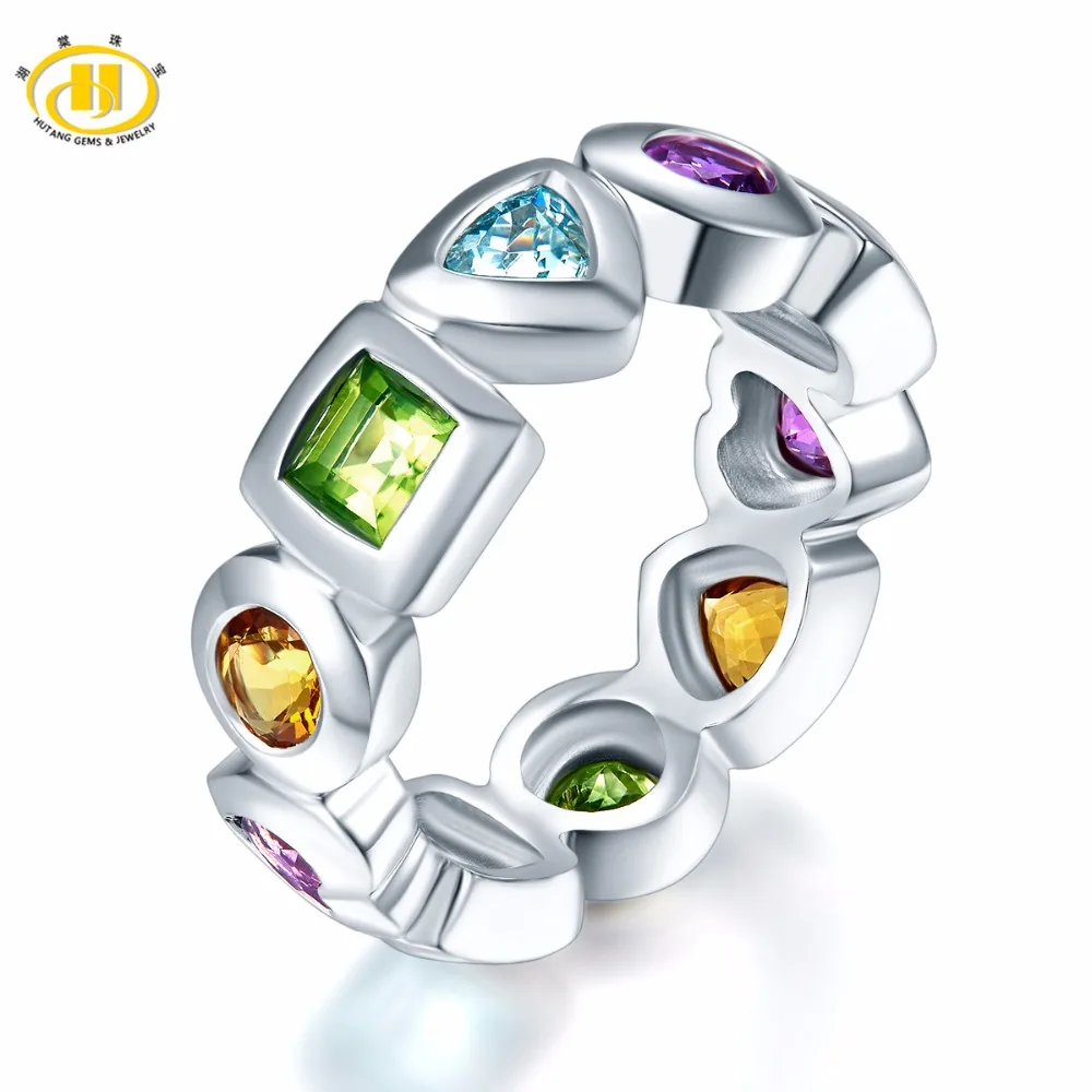Natural Multi Color 2.42 Carats Gemstones Band Ring Solid 925 Sterling Silver Full Set Fine Jewelry for Women's High Quality Natural Multi Color 2.42 Carats Gemstones Band Ring Solid 925 Sterling Silver Full Set Fine Jewelry for Women's High Quality