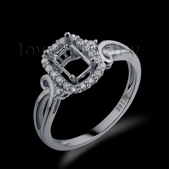 

New Year Emerald Cut 4x6mm Solid 18Kt White Gold Diamond Engagement Semi mount Ring WU269