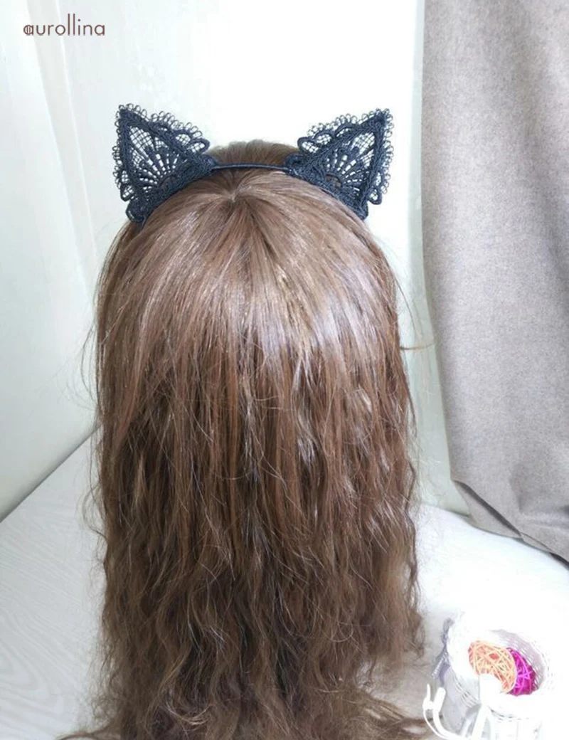 Sexy Adult Woman Flirting Innocent Headband Lace Hollowout Cat Ear Catwoman Kitten Ear Cute Hairband (10)