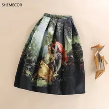 SHEMECOR, осенняя новинка, Женская Хепберн, Ретро стиль, для влюбленных, масляная живопись, цветочный принт, высокая талия, плиссированная юбка миди, Saia Feminine