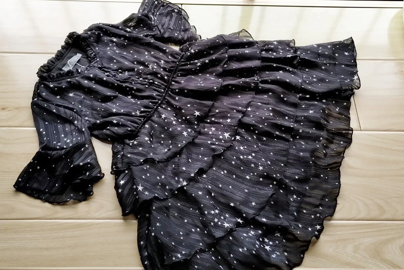 Одежда для девочек-подростков Элегантное Черное шифоновое длинное платье нарядное платье с принтом со звездой вечерние платья 8, 10, 12, 13, 14, 15 лет