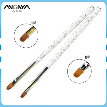 

ANGNYA 1Pc Nail Art Brush Painting Drawing Carving Pen 6#8# Metal Handle Marble Design Flower Acrylic Tips UV Gel Polish Builder